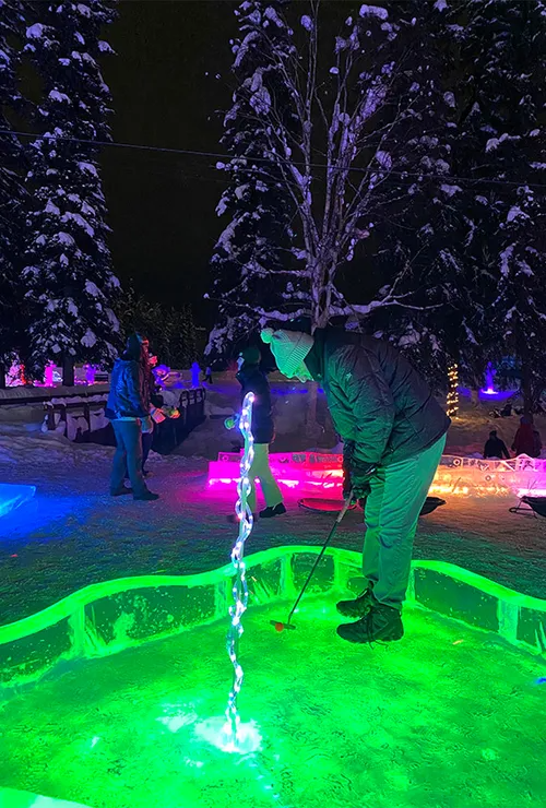 Mini-golf on ice -- it's a Fairbanks nightlife thing. Photo Credit: Holly Kurtz