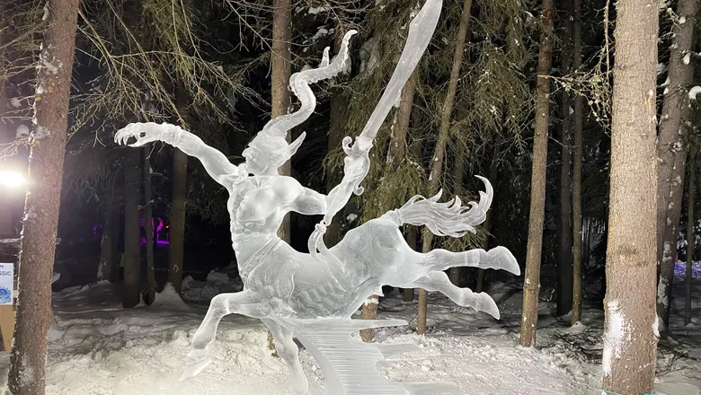 This armed minotaur is one of entrants in the World Ice Art Championships. Photo Credit: Robert Silk
