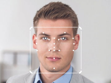 man with biometric square on his face