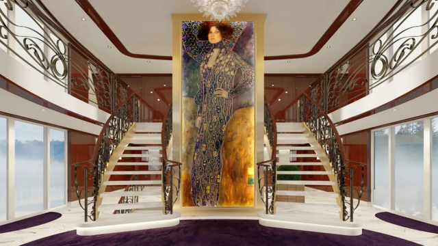 A rendering of the Emilie's grand staircase. Photo Credit: Uniworld