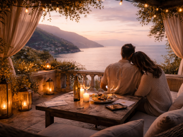 A quiet, refined travel setting designed for couples seeking understated romance and privacy during February.