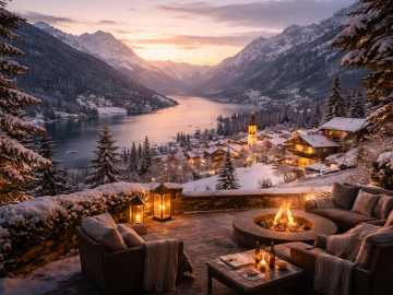 A refined winter travel destination captured in peak seasonal conditions, highlighting calm atmosphere and elevated luxury without crowds.