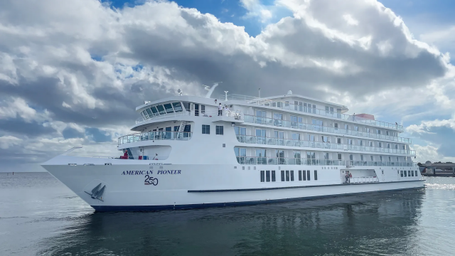 American Cruise Lines unveiled a special bow logo for the U.S.'s 250th anniversary. Photo Credit: American Cruise Lines