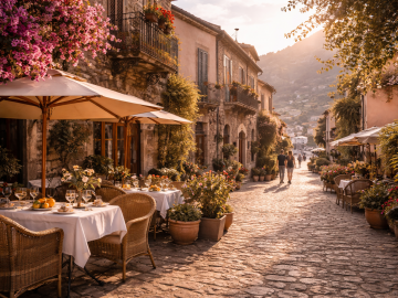 A refined spring travel destination captured during shoulder season, featuring calm streets, warm light, and a relaxed luxury atmosphere.