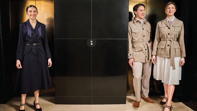 Staff members showcase pieces from Sofitel's new uniform collection, Le Vestiaire, which was created in collaboration with French designer Cordelia de Castellane. Photo Credit: Sofitel