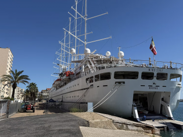 The Wind Surf docked in Sete, France, during a three-night Windstar cruise. Photo Credit: Teri West