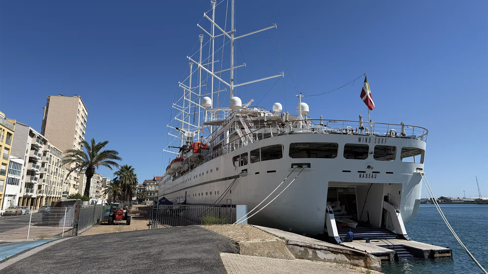 The Wind Surf docked in Sete, France, during a three-night Windstar cruise. Photo Credit: Teri West