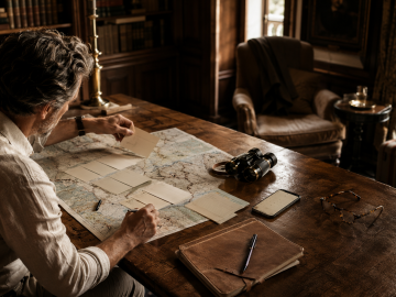 Traveller reviewing a carefully organized luxury itinerary, illustrating which flights, hotels and experiences should be booked early.